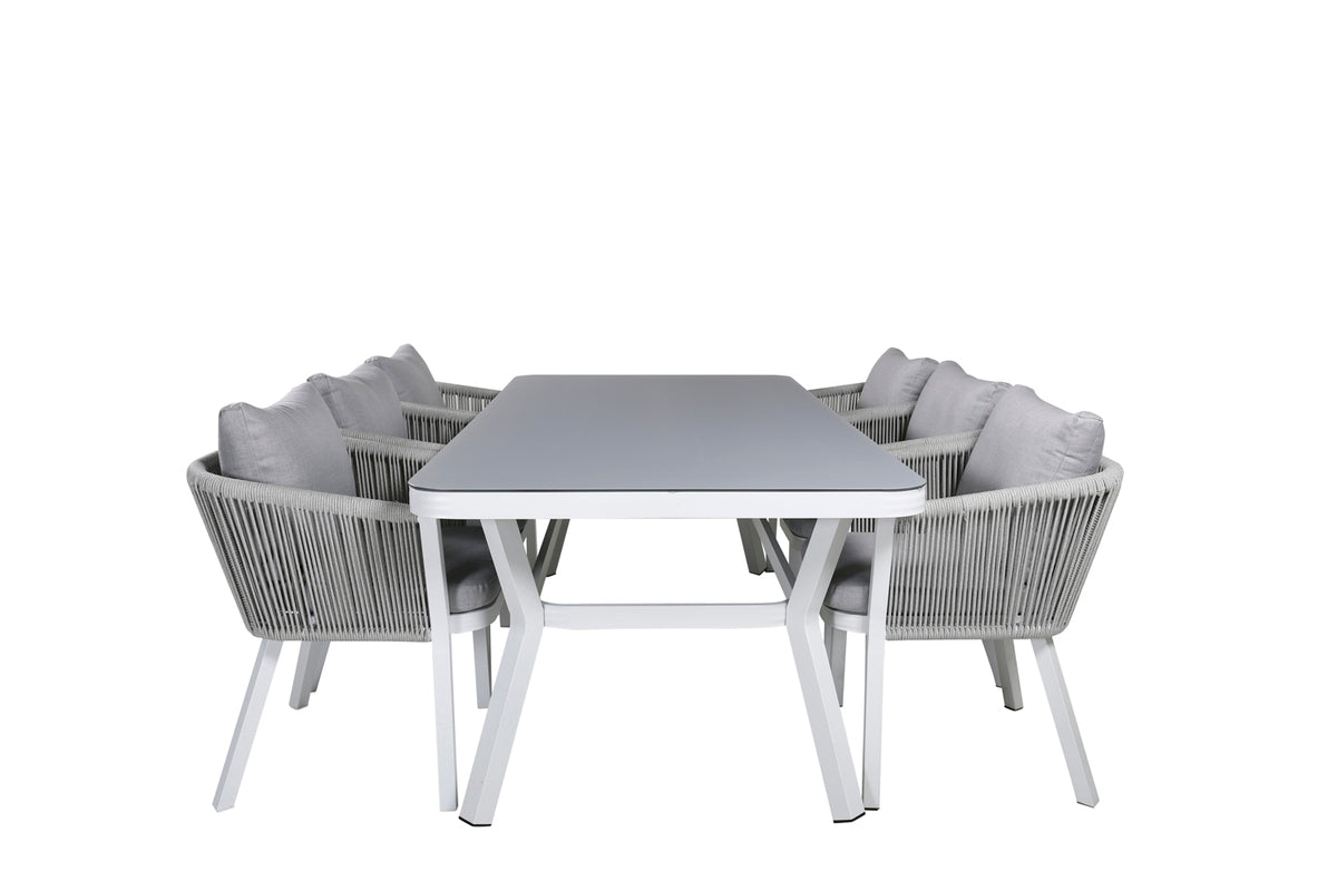 Venture Design Virya Rektangulära Matbord 74 x 200 x 100 Vit + Matstolar 2-pack Grå