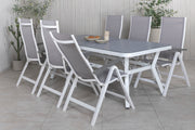 Venture Design Virya & Albany Rektangulära Matbord 74 x 200 x 100 Vit + Positionsstolar 2-pack Grå