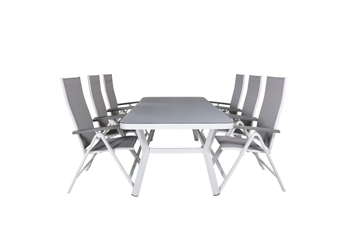 Venture Design Virya & Albany Rektangulära Matbord 74 x 200 x 100 Vit + Positionsstolar 2-pack Grå