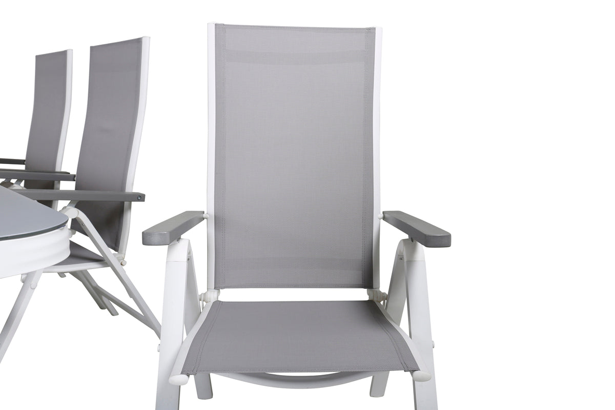 Venture Design Virya & Albany Rektangulära Matbord 74 x 200 x 100 Vit + Positionsstolar 2-pack Grå