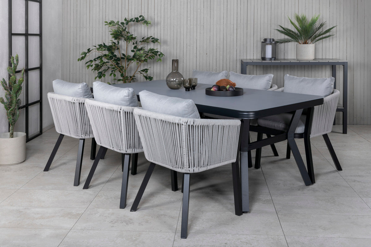 Venture Design Virya Rektangulära Matbord 200x100 Svart + Matstolar Svart