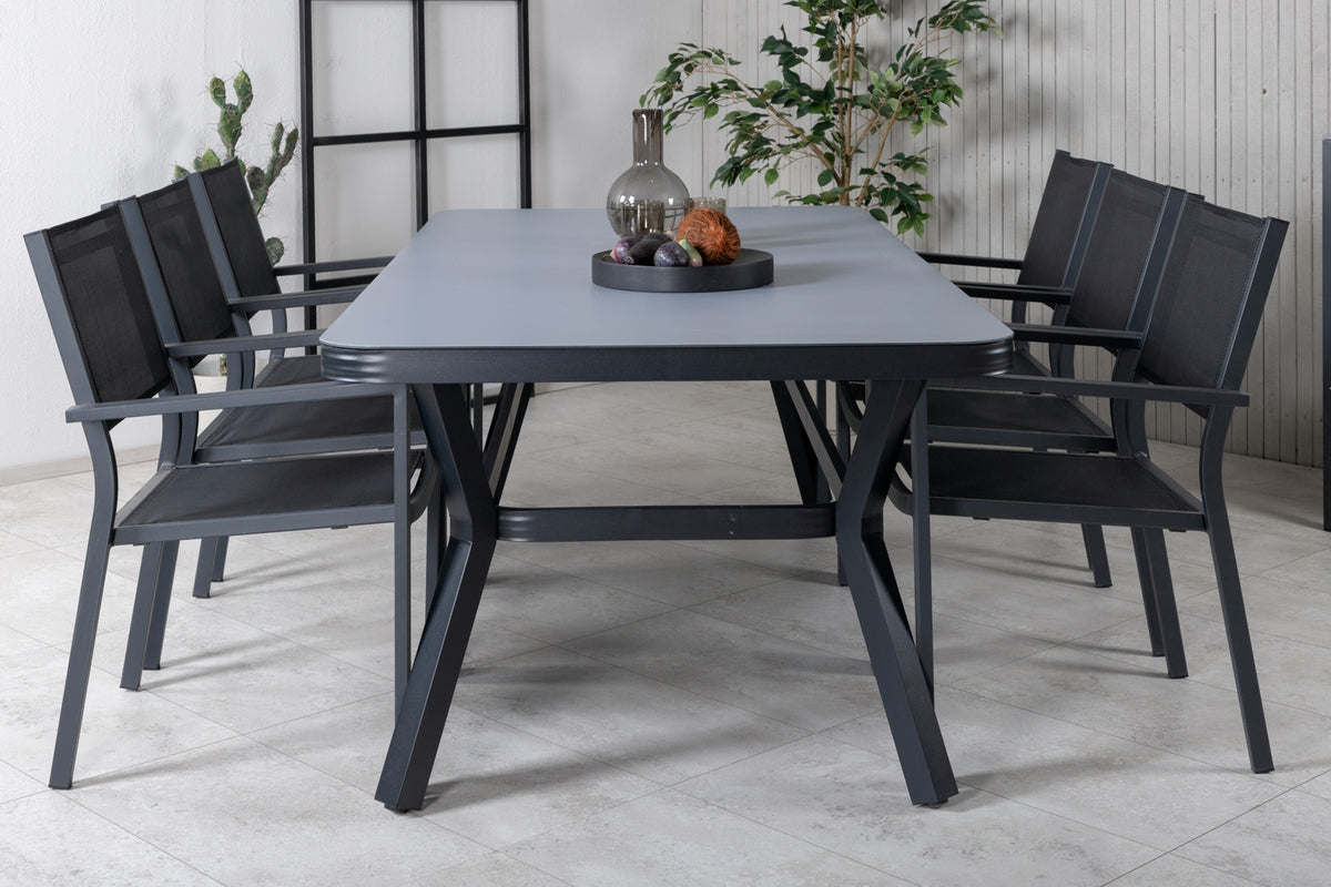 Venture Design Virya & Copacabana Rektangulära Matbord 200 x 100 Svart + Matstolar Svart