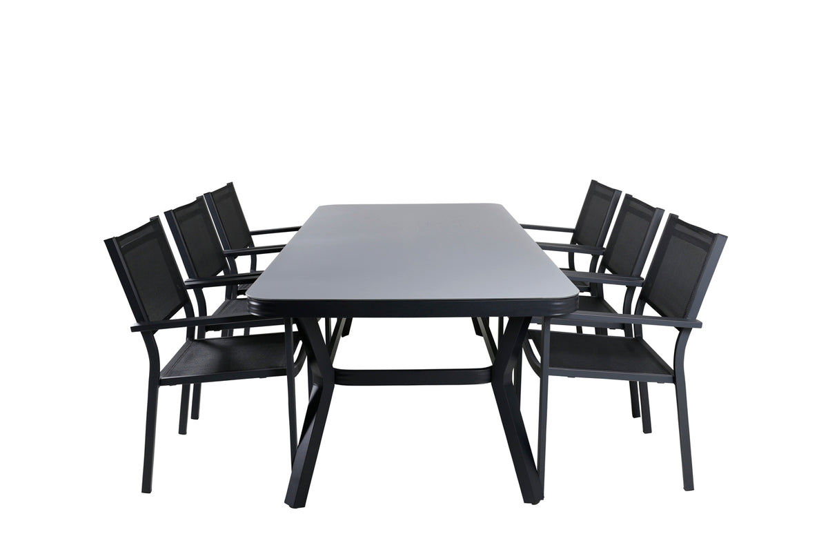 Venture Design Virya & Copacabana Rektangulära Matbord 200 x 100 Svart + Matstolar Svart