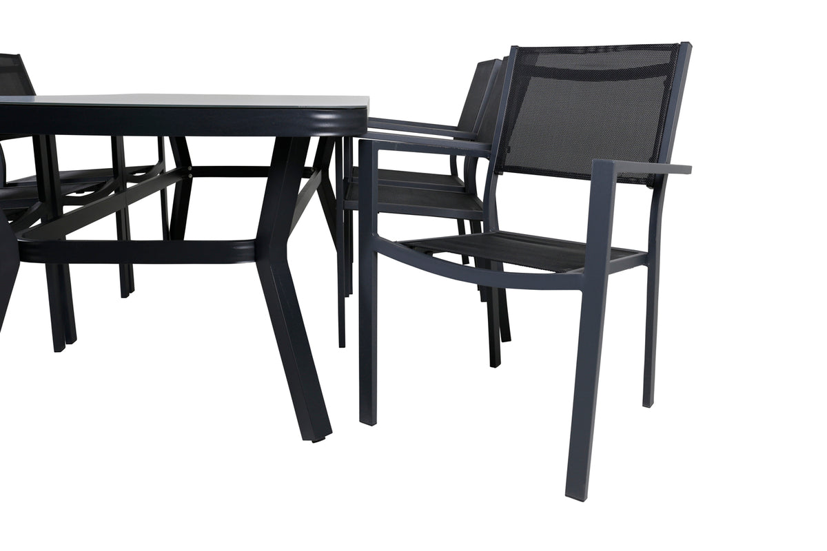 Venture Design Virya & Copacabana Rektangulära Matbord 200 x 100 Svart + Matstolar Svart