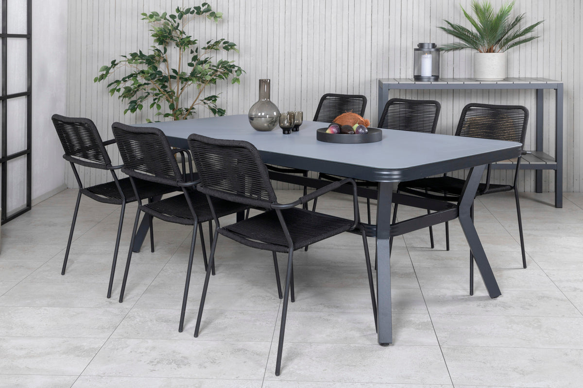 Venture Design Virya & Lindos Matbord 200x100 + Matstolar Svart