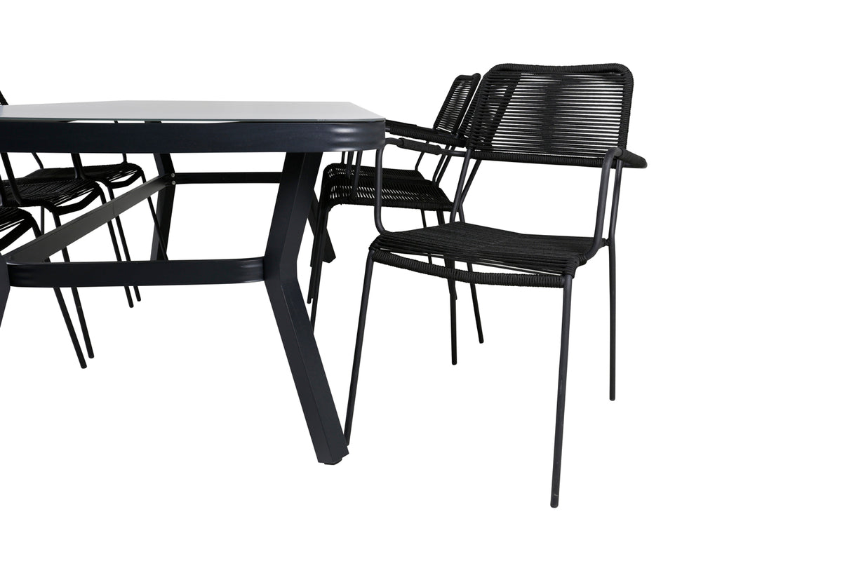 Venture Design Virya & Lindos Matbord 200x100 + Matstolar Svart