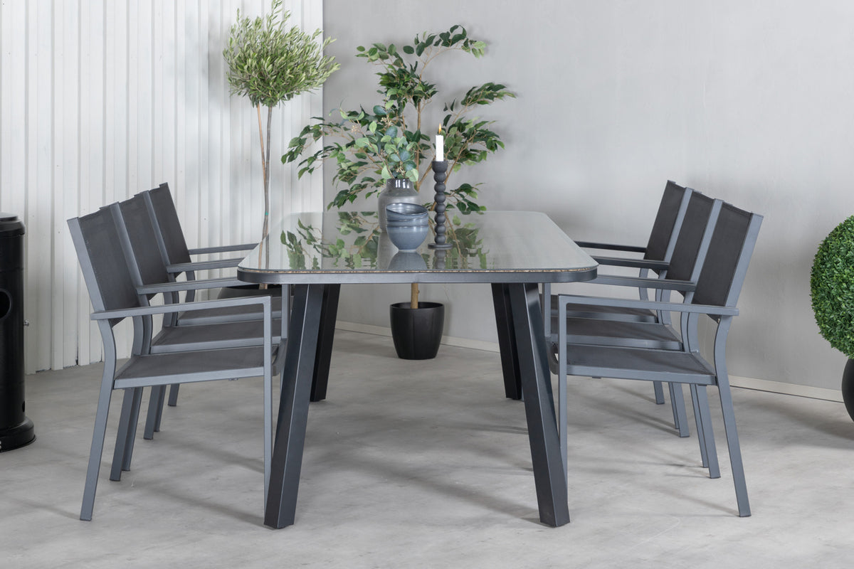 Venture Design Paola & Copacabana Rektangulära Matbord 200 x 100 Svart + Matstolar Svart