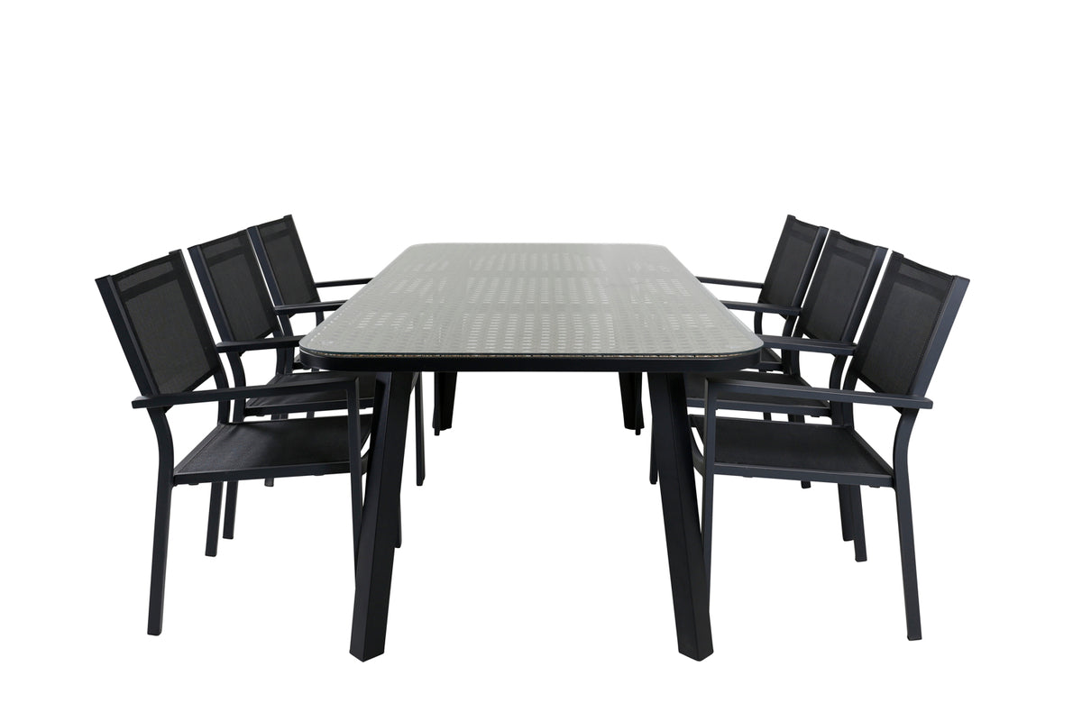 Venture Design Paola & Copacabana Rektangulära Matbord 200 x 100 Svart + Matstolar Svart
