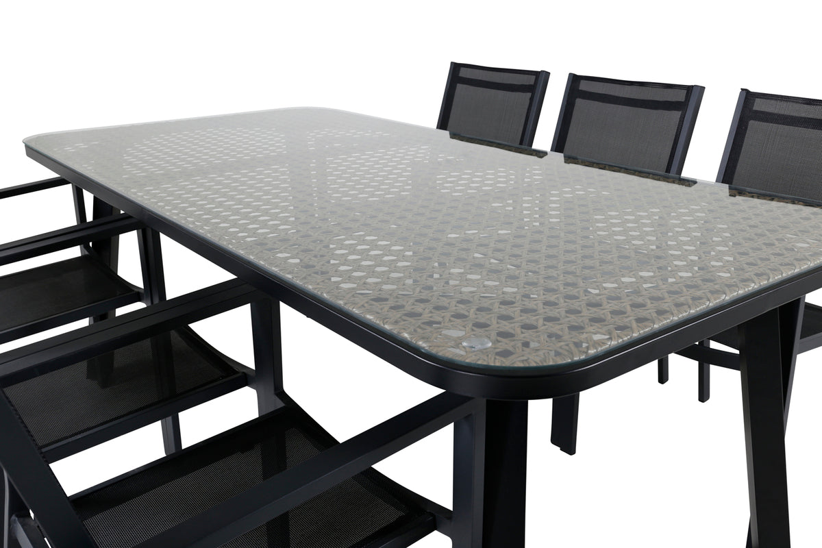Venture Design Paola & Copacabana Rektangulära Matbord 200 x 100 Svart + Matstolar Svart