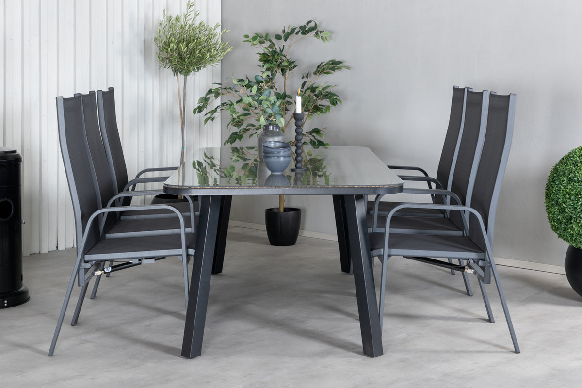 Venture Design Paola & Copacabana Matbord 200x100 + Reclinerstolar Svart