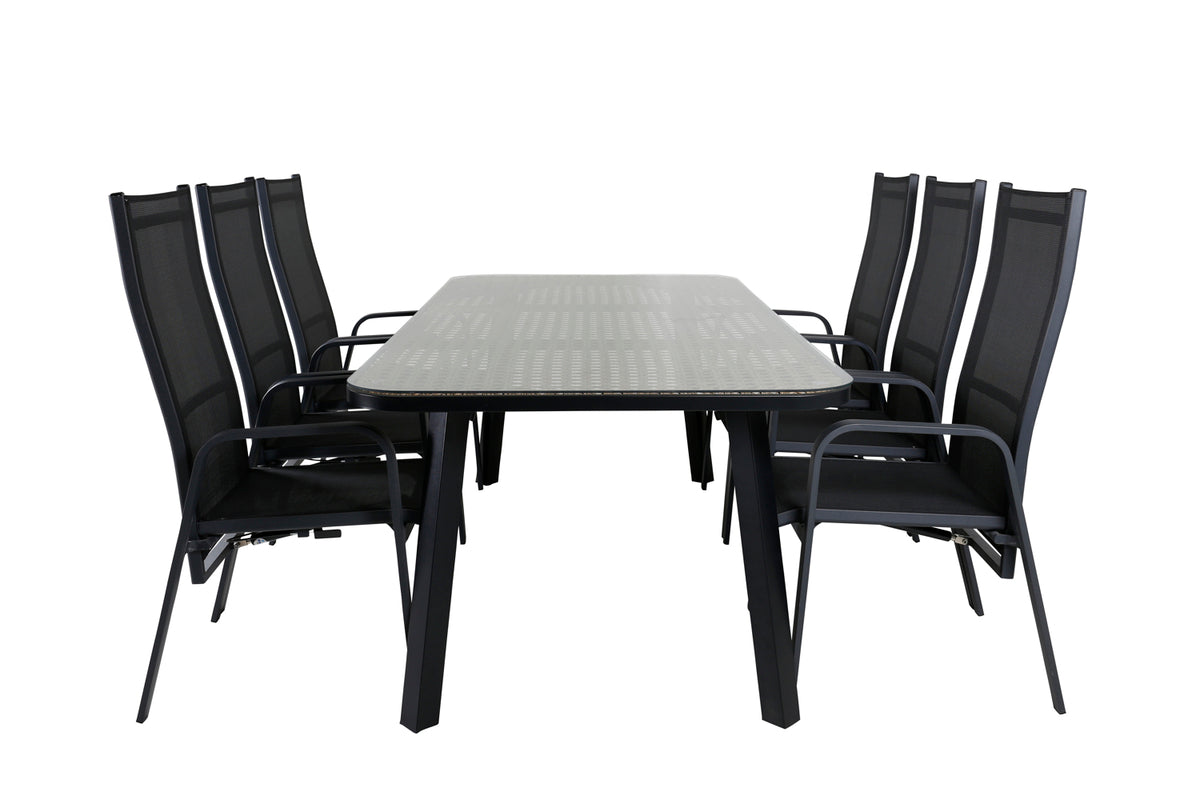Venture Design Paola & Copacabana Matbord 200x100 + Reclinerstolar Svart