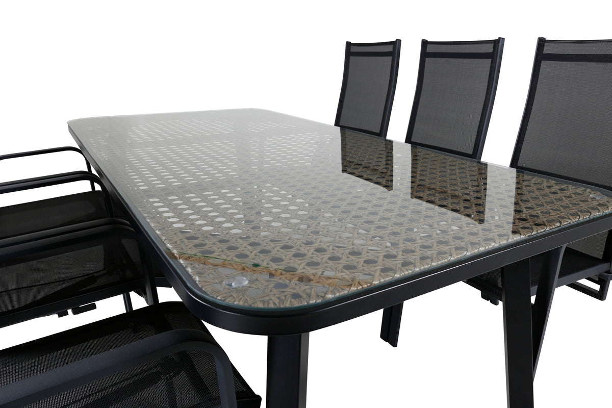 Venture Design Paola & Copacabana Matbord 200x100 + Reclinerstolar Svart