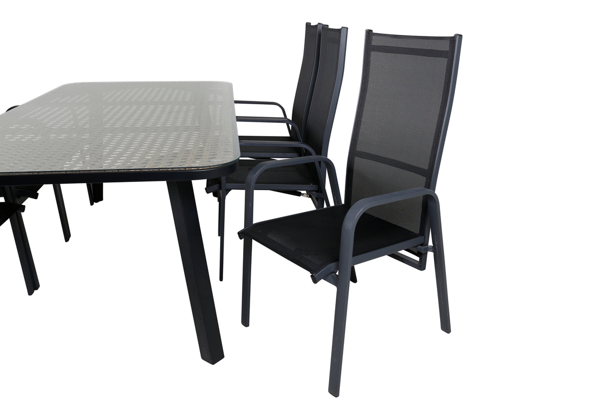 Venture Design Paola & Copacabana Matbord 200x100 + Reclinerstolar Svart