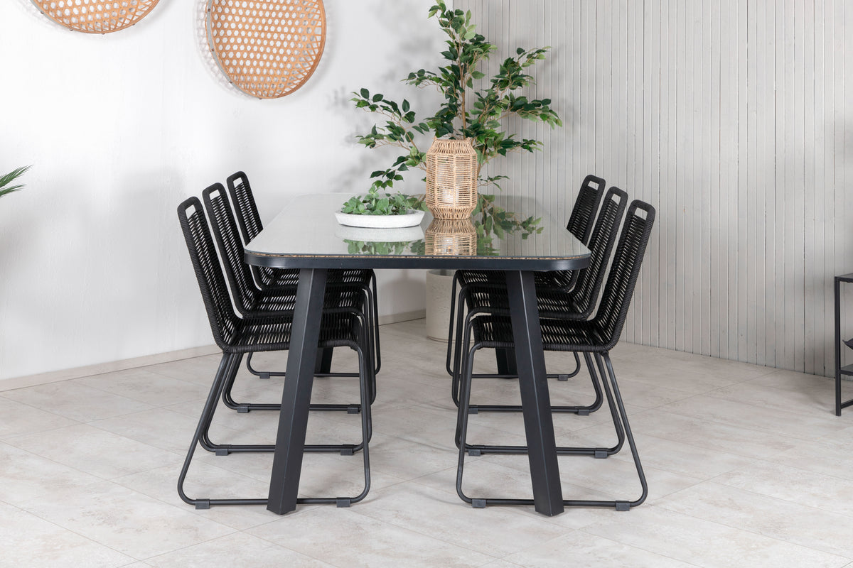Venture Design Paola & Lindos Rektangulära Matbord 200 x 100 Svart + Matstolar 2-pack Svart