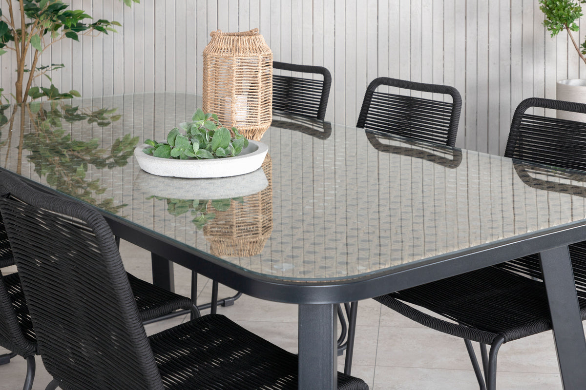 Venture Design Paola & Lindos Rektangulära Matbord 200 x 100 Svart + Matstolar 2-pack Svart