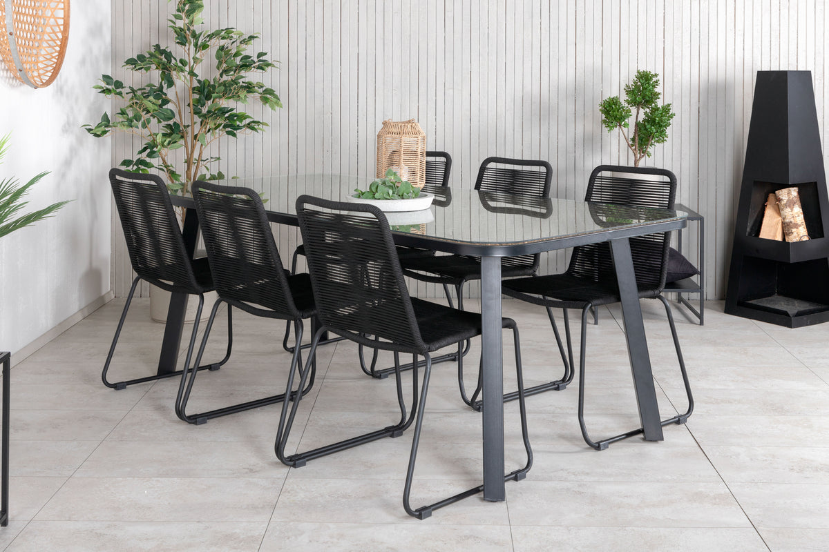 Venture Design Paola & Lindos Rektangulära Matbord 200 x 100 Svart + Matstolar 2-pack Svart