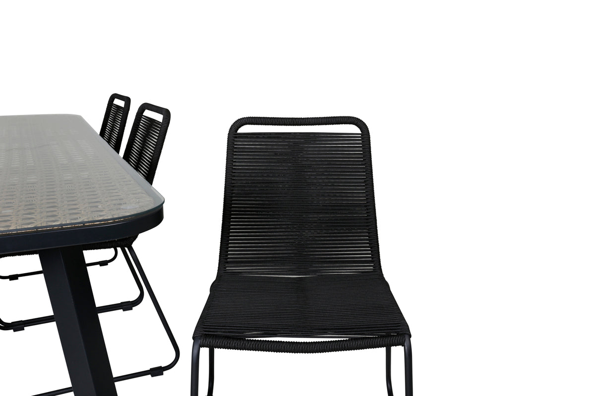 Venture Design Paola & Lindos Rektangulära Matbord 200 x 100 Svart + Matstolar 2-pack Svart