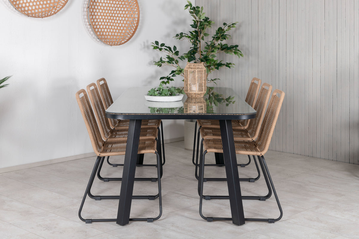 Venture Design Paola & Lindos Rektangulära Matbord 200 x 100 Svart + Matstolar 2-pack Brun