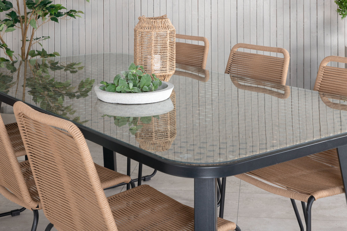 Venture Design Paola & Lindos Rektangulära Matbord 200 x 100 Svart + Matstolar 2-pack Brun