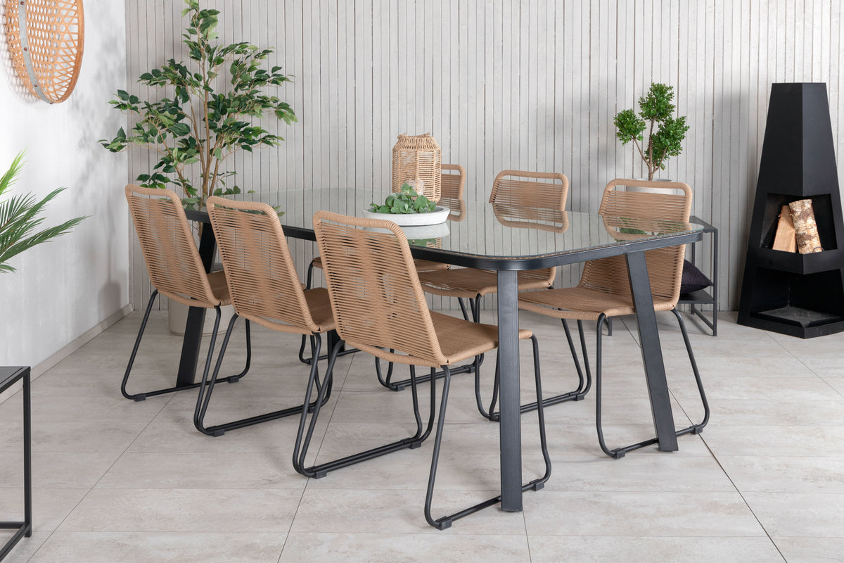 Venture Design Paola & Lindos Rektangulära Matbord 200 x 100 Svart + Matstolar 2-pack Brun