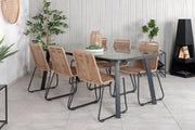 Venture Design Paola & Lindos Rektangulära Matbord 200 x 100 Svart + Matstolar 2-pack Brun