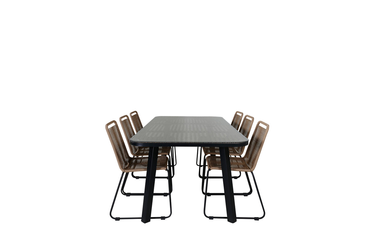 Venture Design Paola & Lindos Rektangulära Matbord 200 x 100 Svart + Matstolar 2-pack Brun