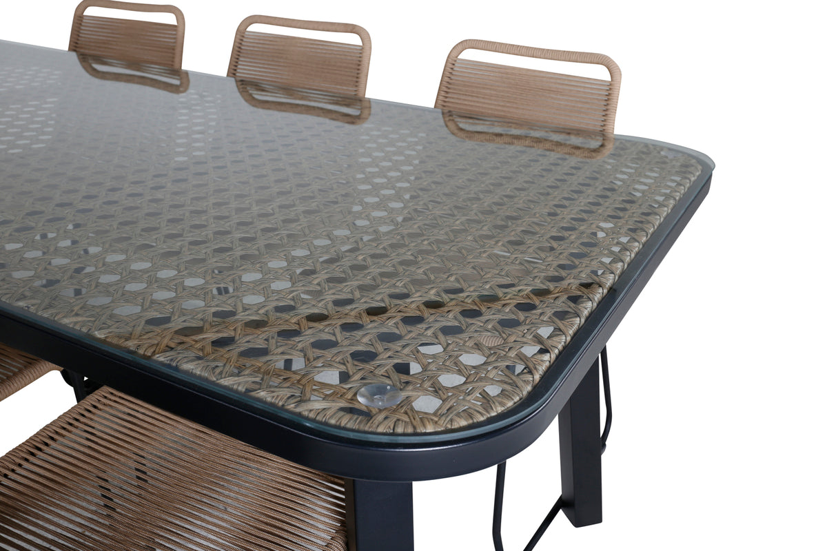 Venture Design Paola & Lindos Rektangulära Matbord 200 x 100 Svart + Matstolar 2-pack Brun