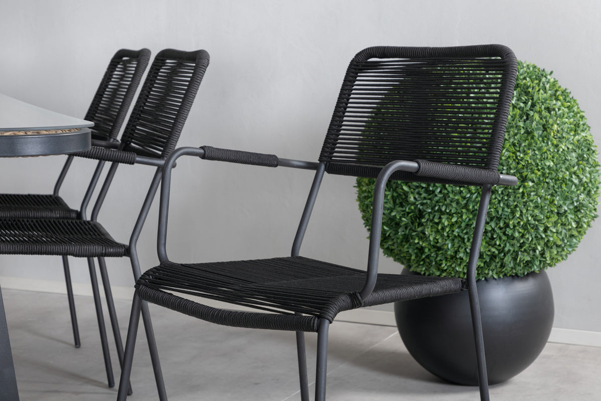 Venture Design Paola & Lindos Rektangulära Matbord 200 x 100 Svart + Matstolar 2-pack Svart