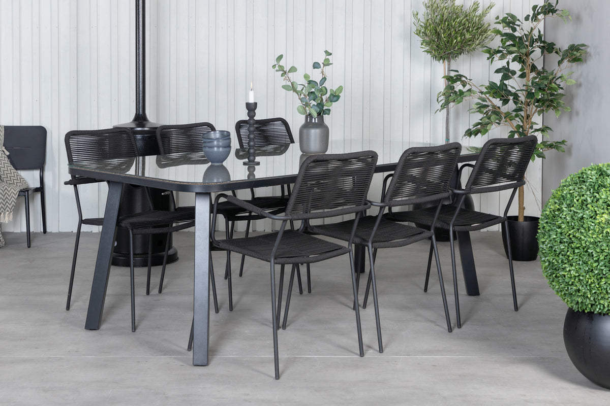Venture Design Paola & Lindos Rektangulära Matbord 200 x 100 Svart + Matstolar 2-pack Svart
