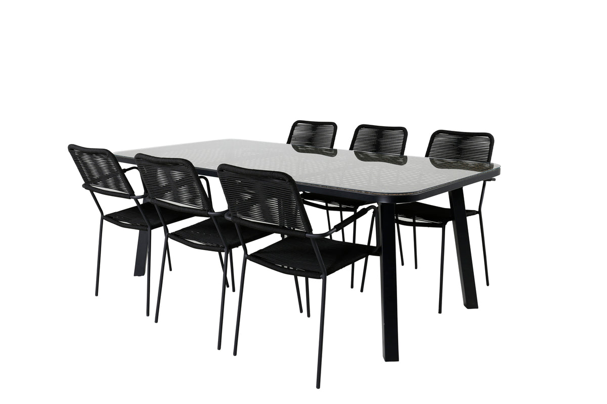 Venture Design Paola & Lindos Rektangulära Matbord 200 x 100 Svart + Matstolar 2-pack Svart