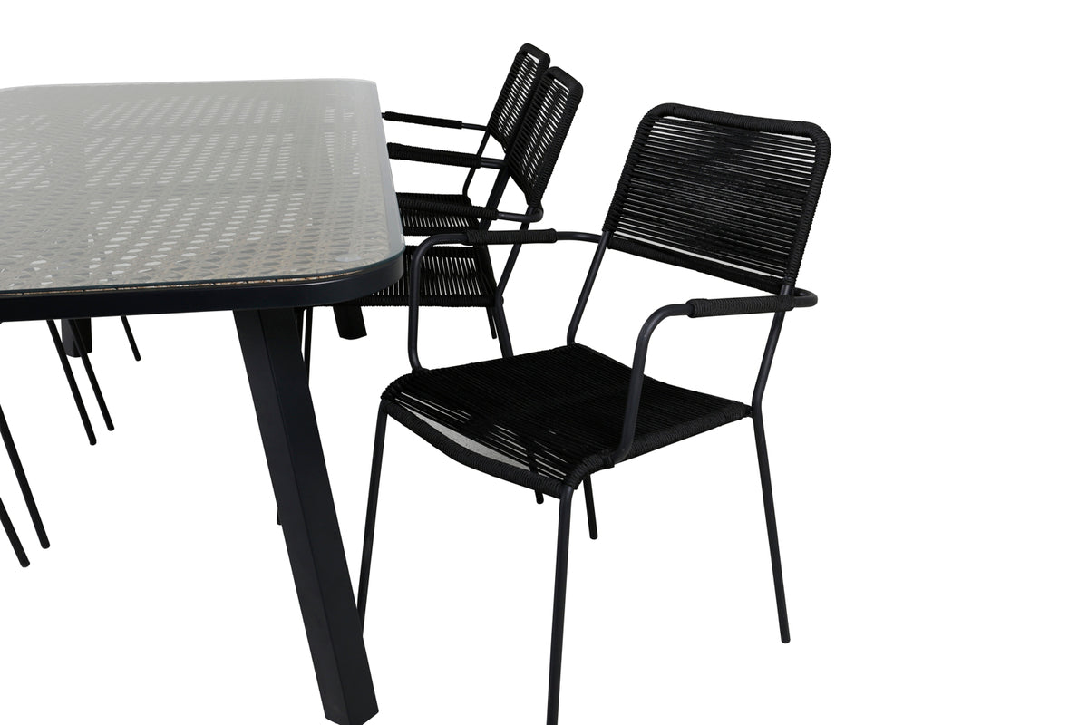 Venture Design Paola & Lindos Rektangulära Matbord 200 x 100 Svart + Matstolar 2-pack Svart