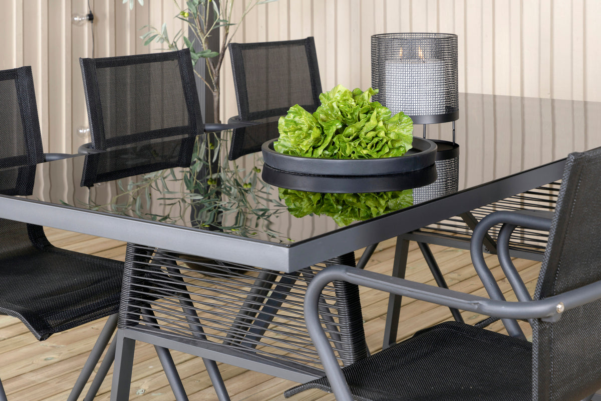 Venture Design Dallas & Alina Matbord 193x90 + Matstolar Svart