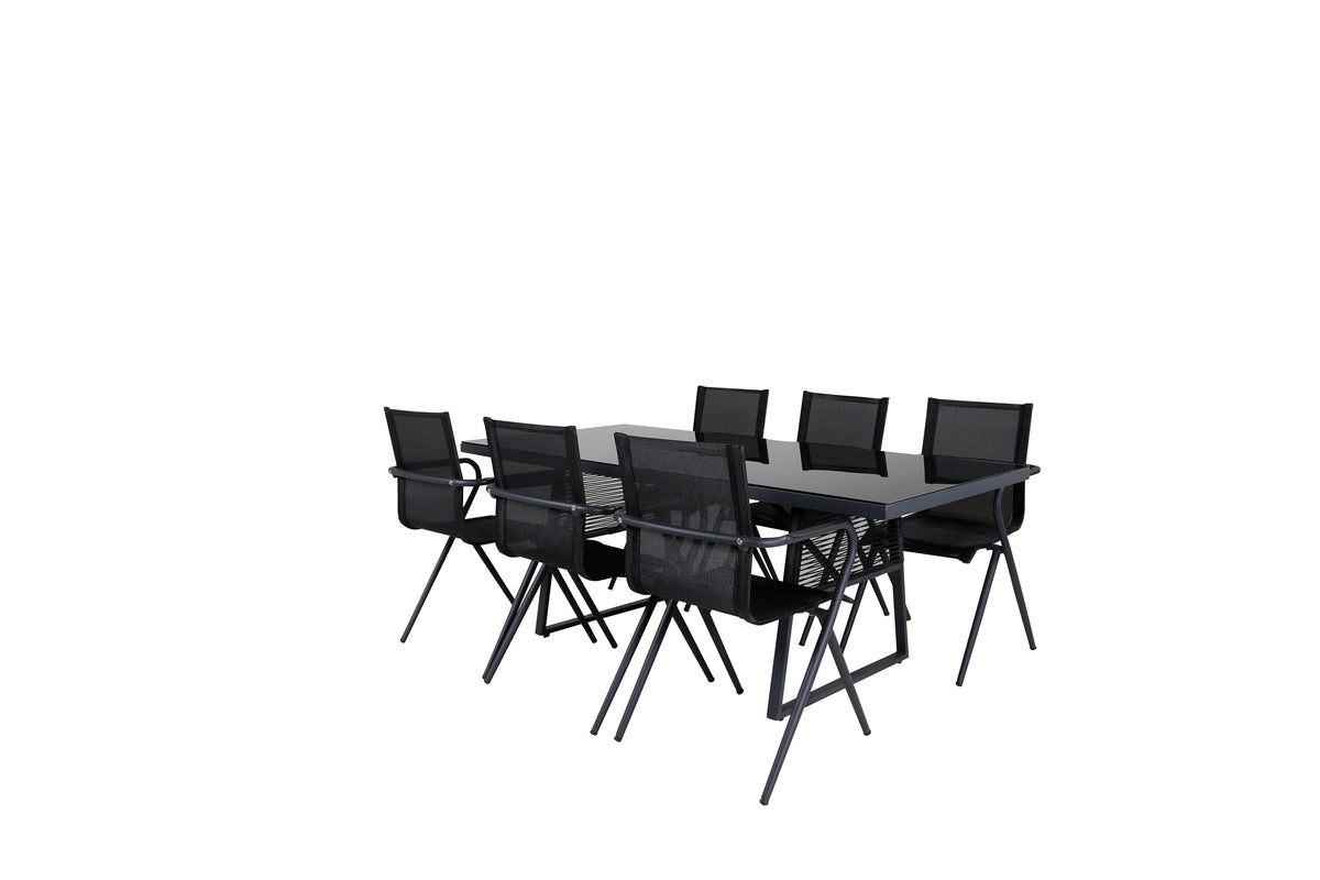 Venture Design Dallas & Alina Matbord 193x90 + Matstolar Svart