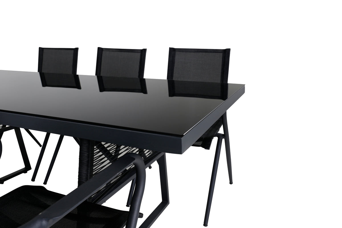 Venture Design Dallas & Alina Matbord 193x90 + Matstolar Svart