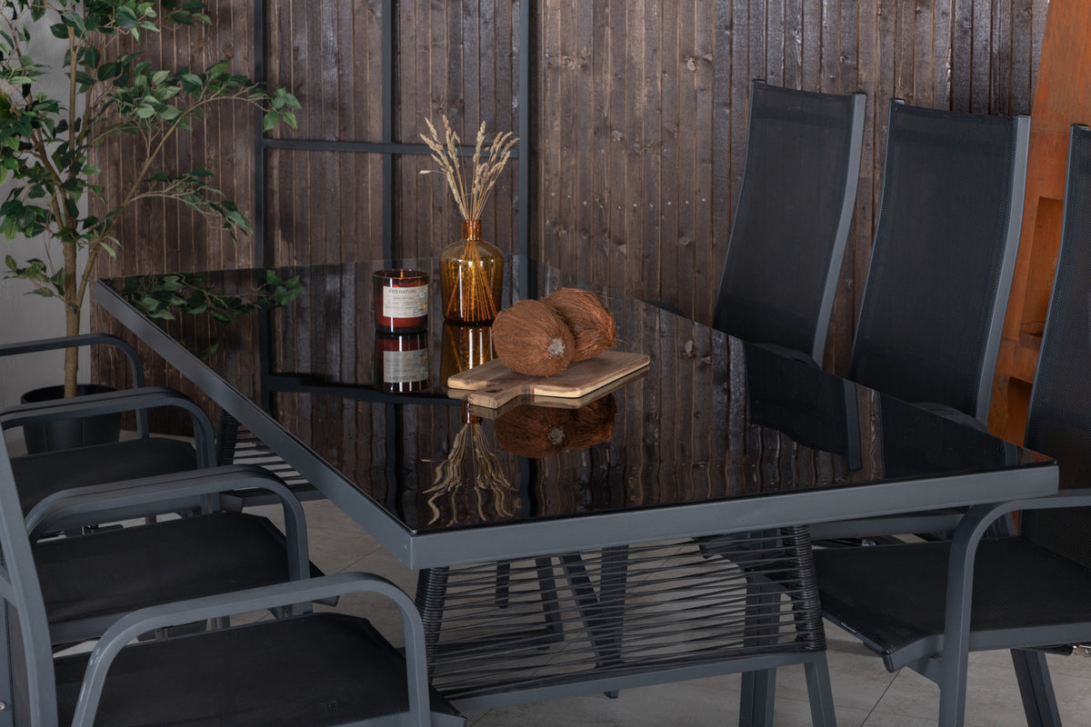 Venture Design Dallas & Copacabana Matbord 193x90 + Reclinerstolar Svart
