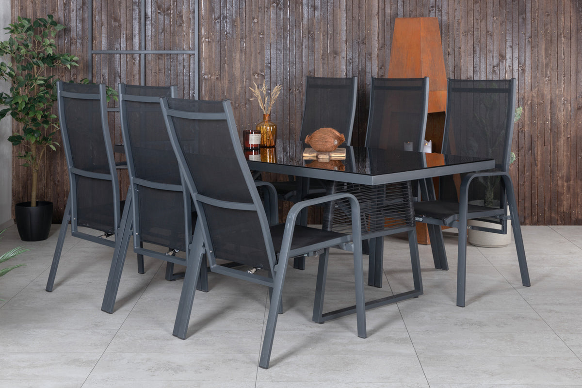 Venture Design Dallas & Copacabana Matbord 193x90 + Reclinerstolar Svart