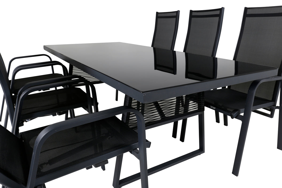 Venture Design Dallas & Copacabana Matbord 193x90 + Reclinerstolar Svart