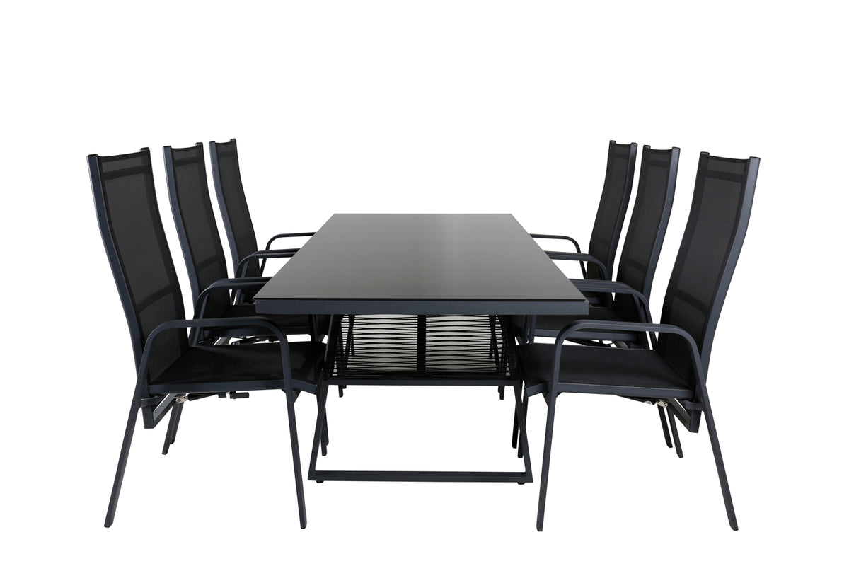 Venture Design Dallas & Copacabana Matbord 193x90 + Reclinerstolar Svart