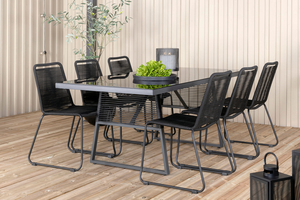 Venture Design Dallas & Lindos Matbord 193x90 + Matstolar Svart