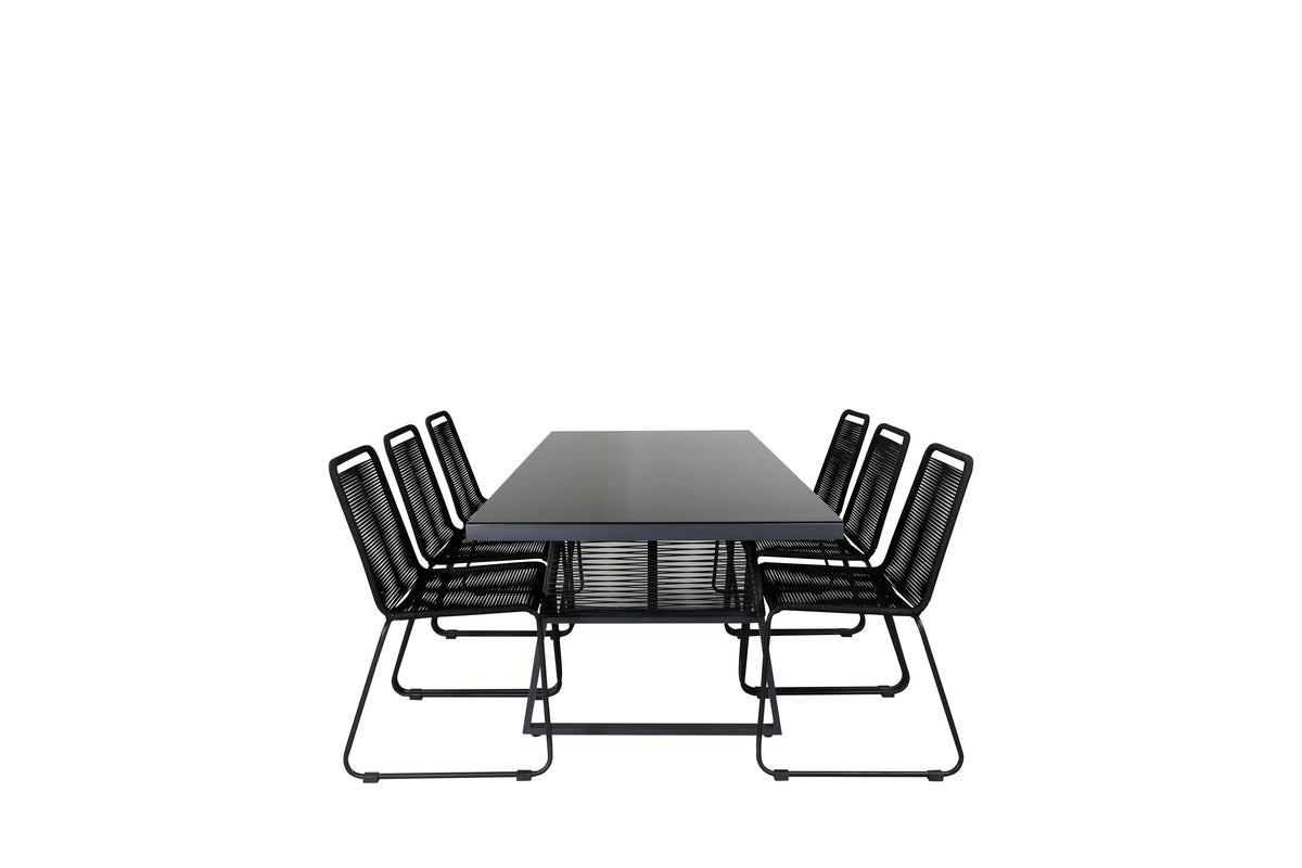 Venture Design Dallas & Lindos Matbord 193x90 + Matstolar Svart