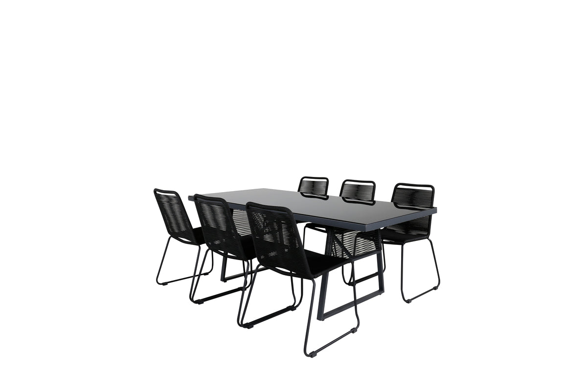 Venture Design Dallas & Lindos Matbord 193x90 + Matstolar Svart