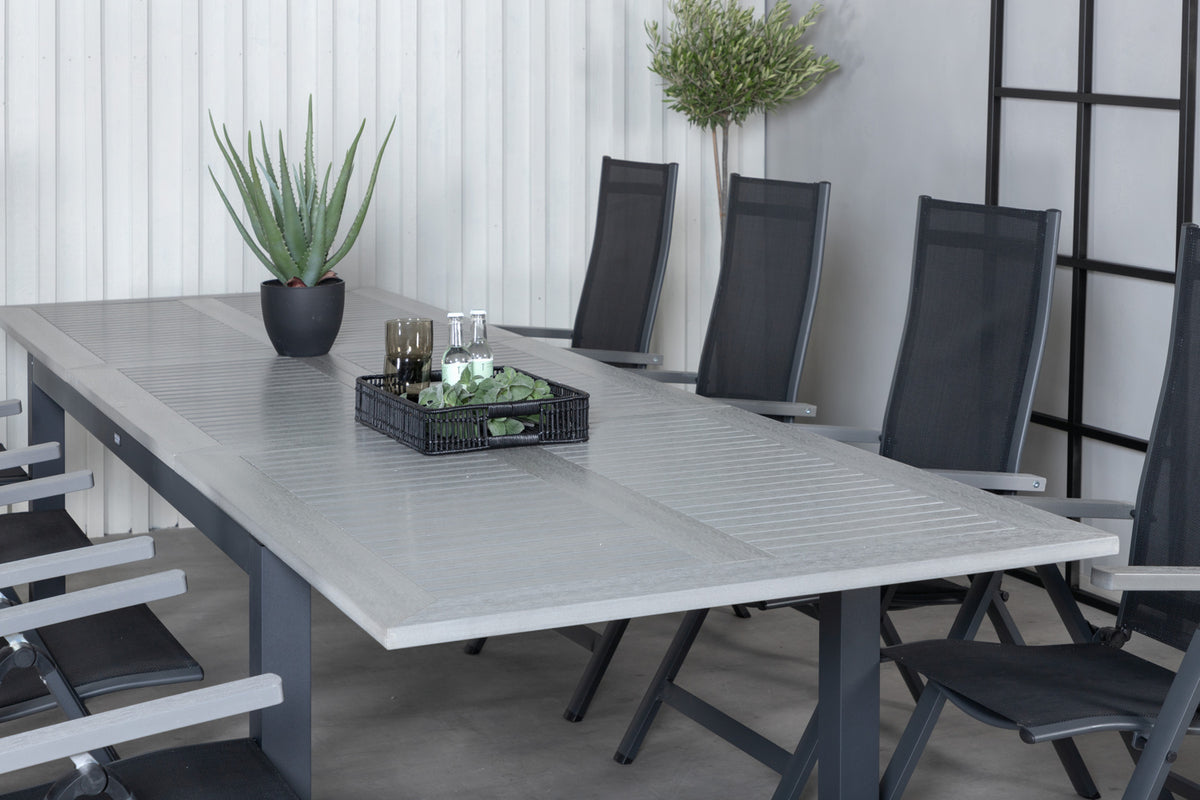 Venture Design Albany Positionsstolar 2-pack Svart + Rektangulära Matbord 224 x 90 Mörkgrå