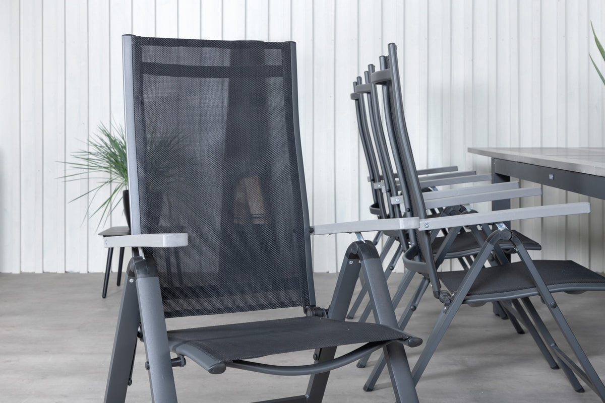 Venture Design Albany Positionsstolar 2-pack Svart + Rektangulära Matbord 224 x 90 Mörkgrå