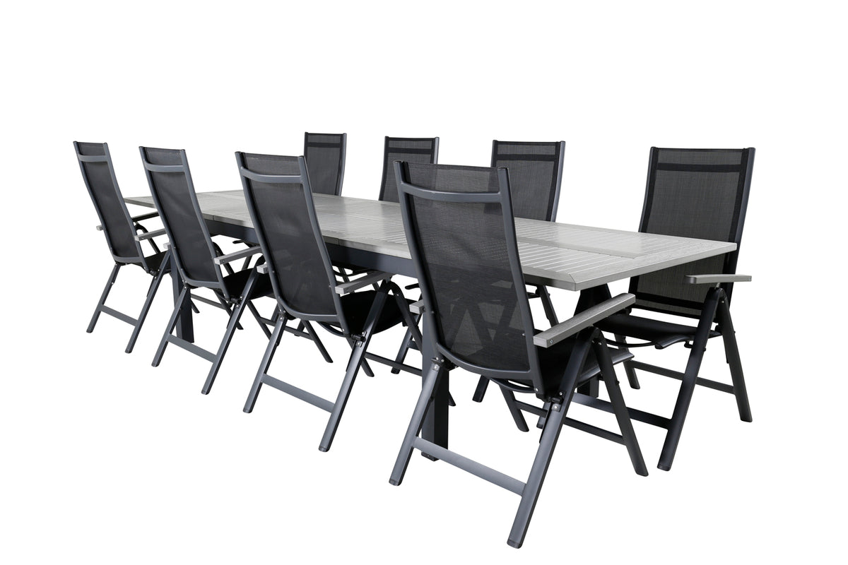 Venture Design Albany Positionsstolar 2-pack Svart + Rektangulära Matbord 224 x 90 Mörkgrå