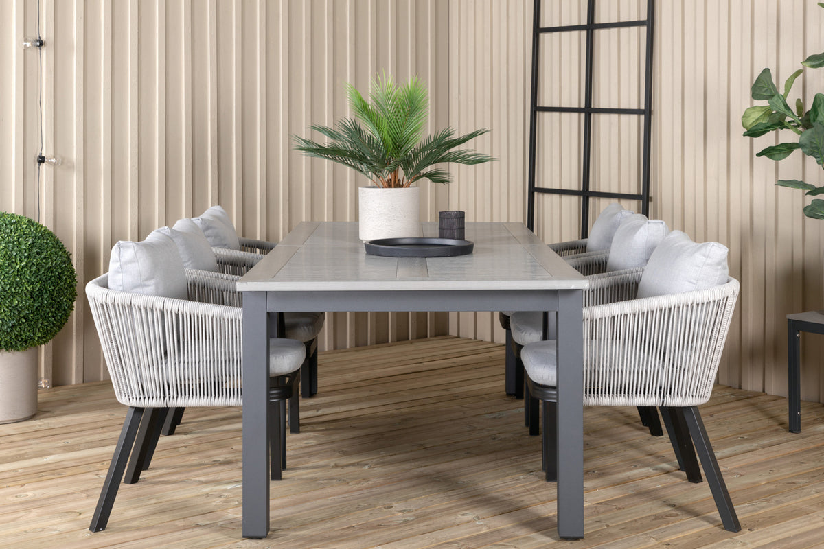 Venture Design Virya & Albany Matstolar Svart + Rektangulära Matbord 224x100 Mörkgrå