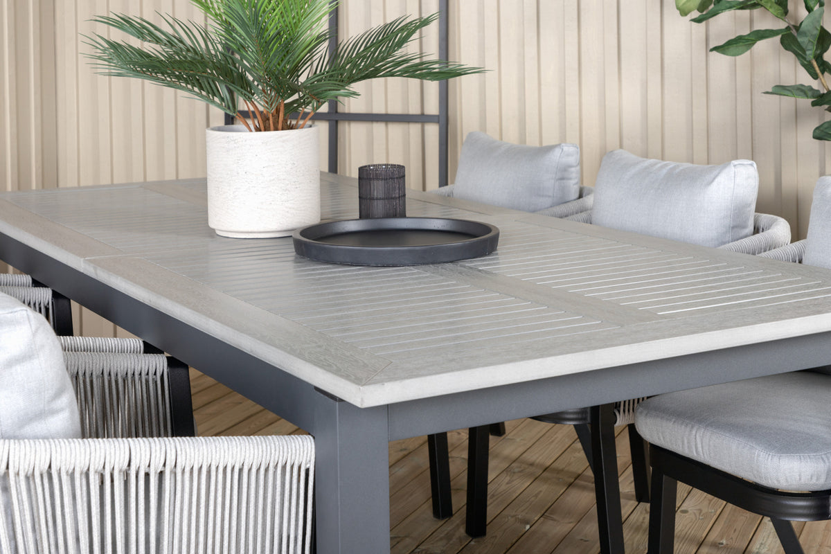 Venture Design Virya & Albany Matstolar Svart + Rektangulära Matbord 224x100 Mörkgrå