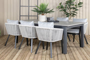 Venture Design Virya & Albany Matstolar Svart + Rektangulära Matbord 224x100 Mörkgrå