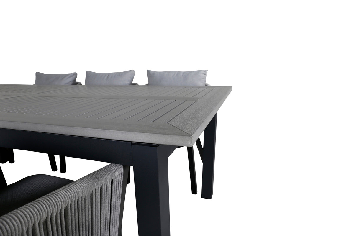 Venture Design Virya & Albany Matstolar Svart + Rektangulära Matbord 224x100 Mörkgrå