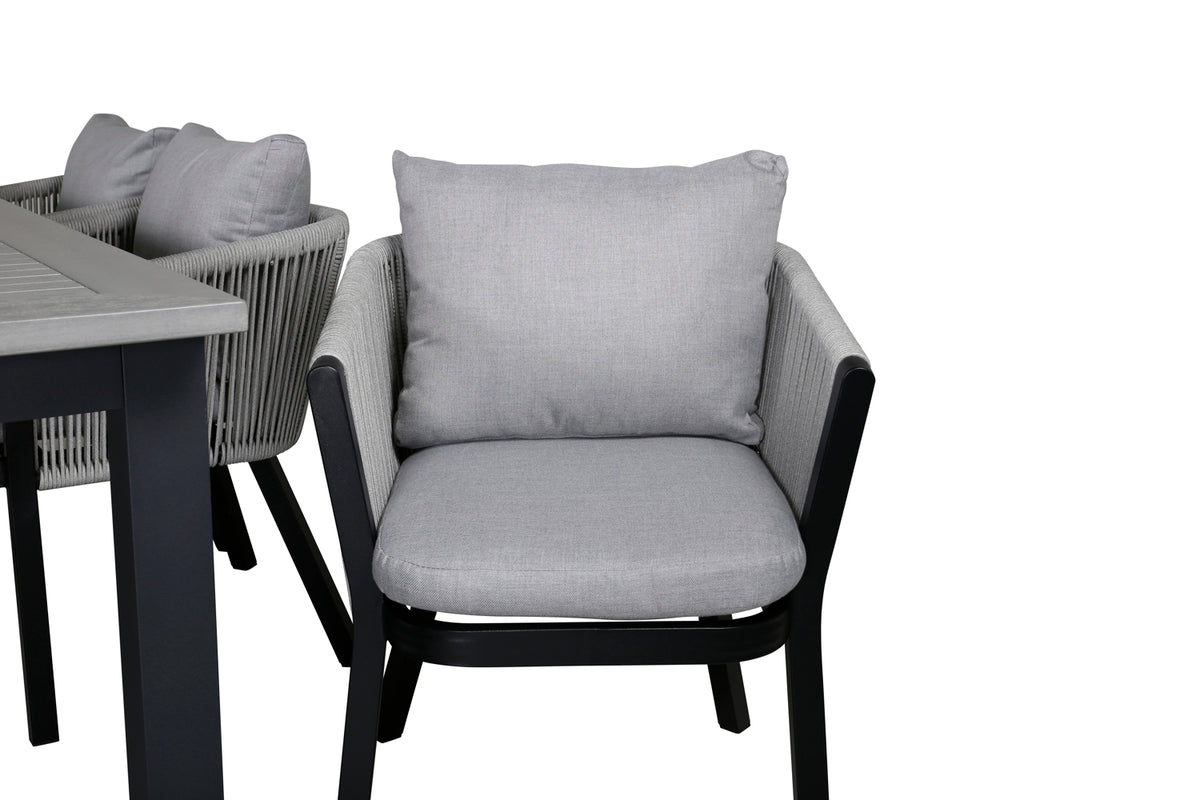 Venture Design Virya & Albany Matstolar Svart + Rektangulära Matbord 224x100 Mörkgrå