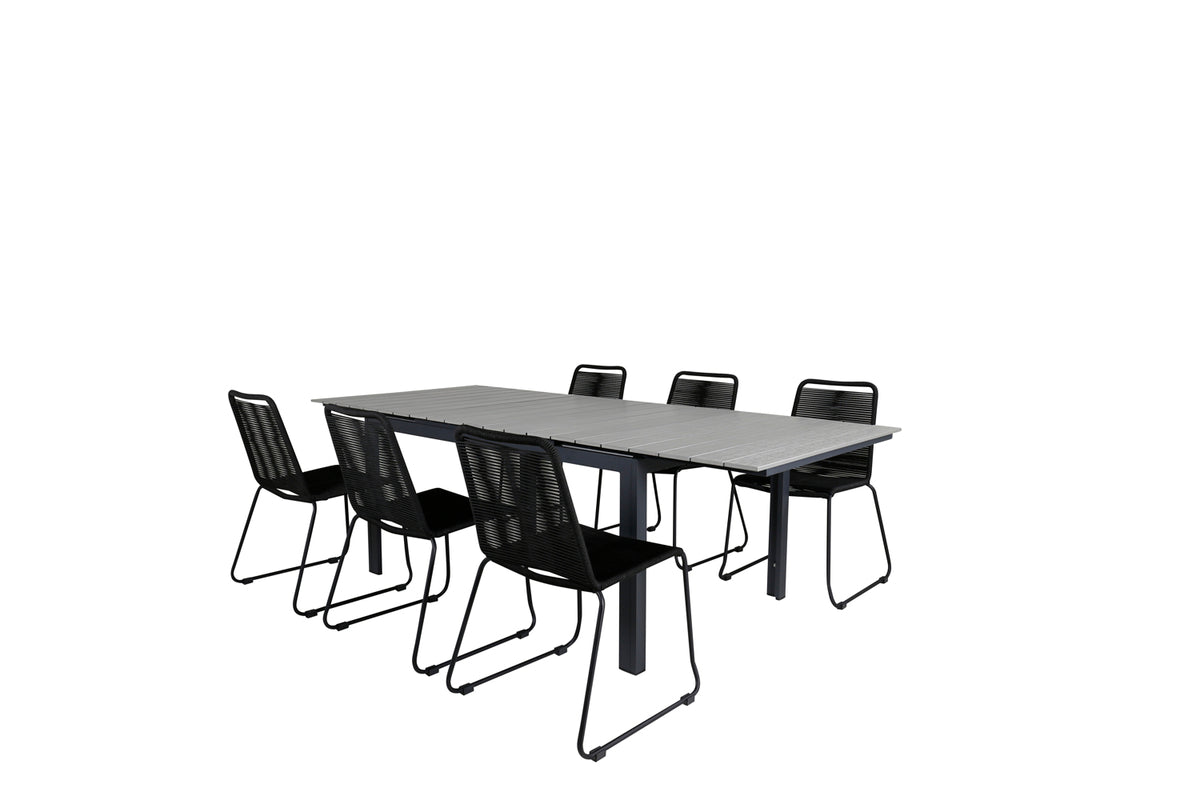 Venture Design Levels & Lindos Matbord 160x100x75 + Matstolar Svart